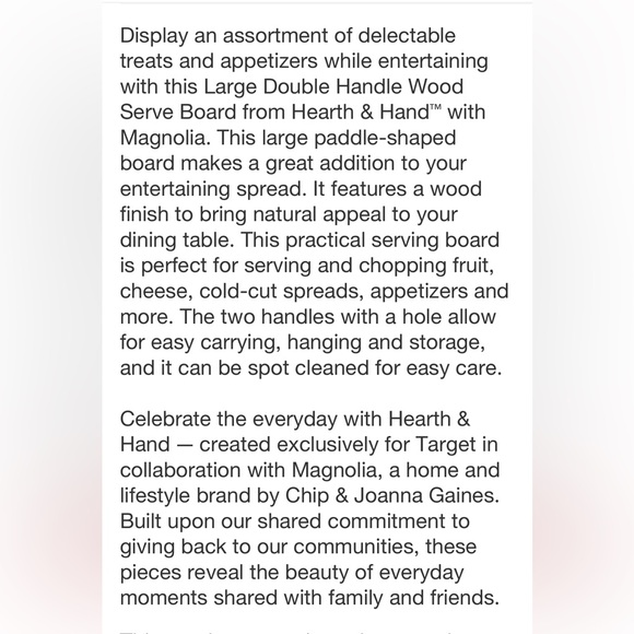 HEARTH & HAND NWT large double handle wood serve board -natural - Picture 4 of 6